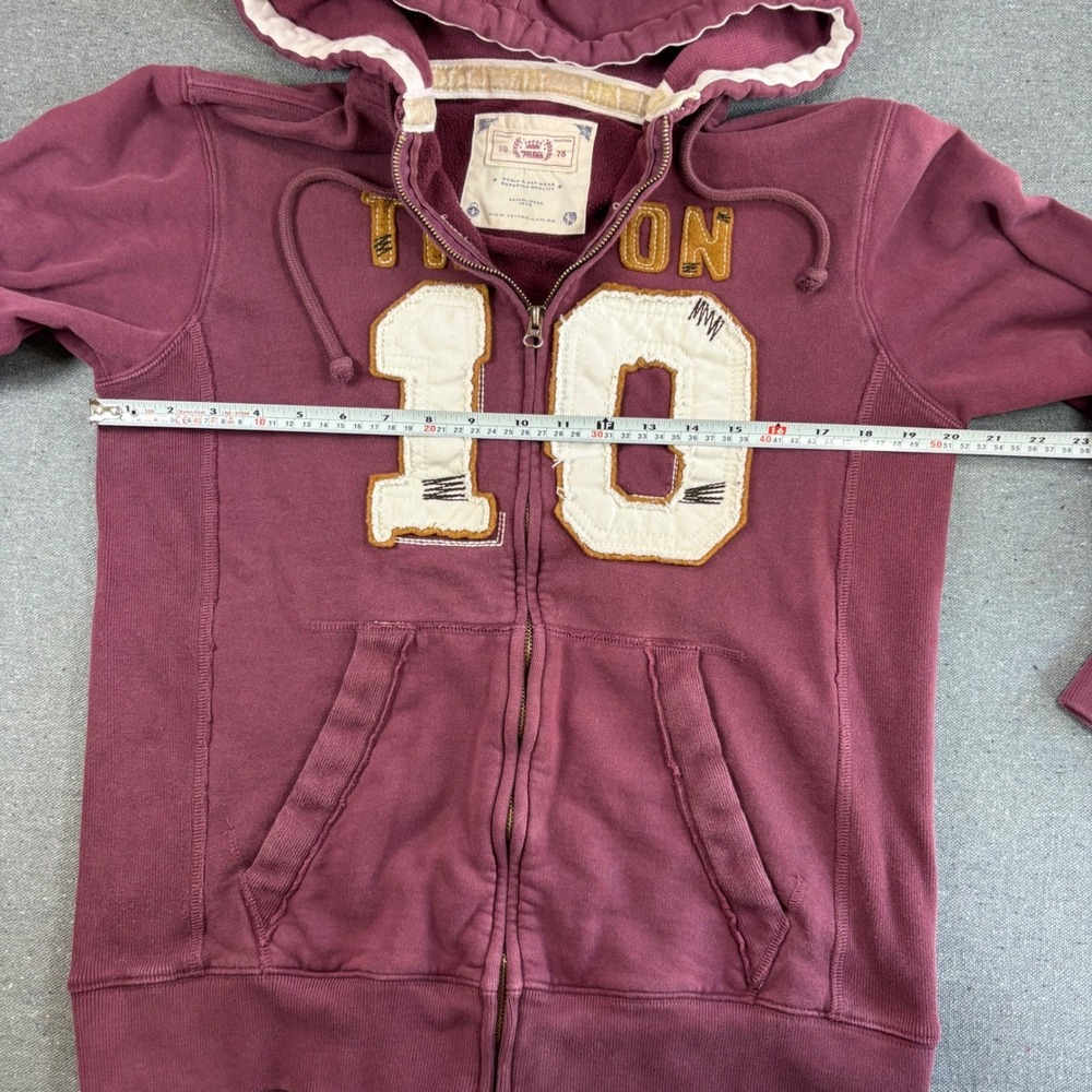 Triton Full Zip Hoodie Mens Adult Medium Burgundy Good Varsity Patch 10 Fleece - Picture 4 of 9
